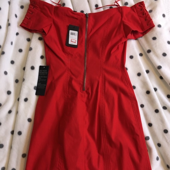 GUESS - Red Off-The-Shoulder Corset-Style Mini Dress - Picture 2 of 4